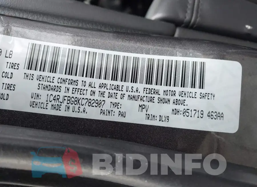 1C4RJFBG8KC782907 Photo# 9