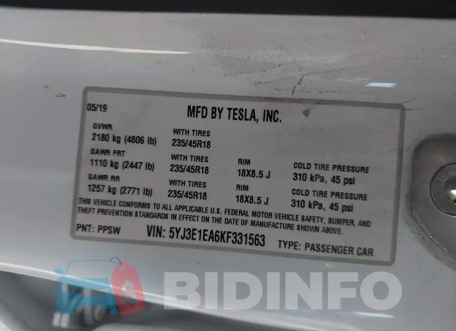 5YJ3E1EA6KF331563 Photo# 9