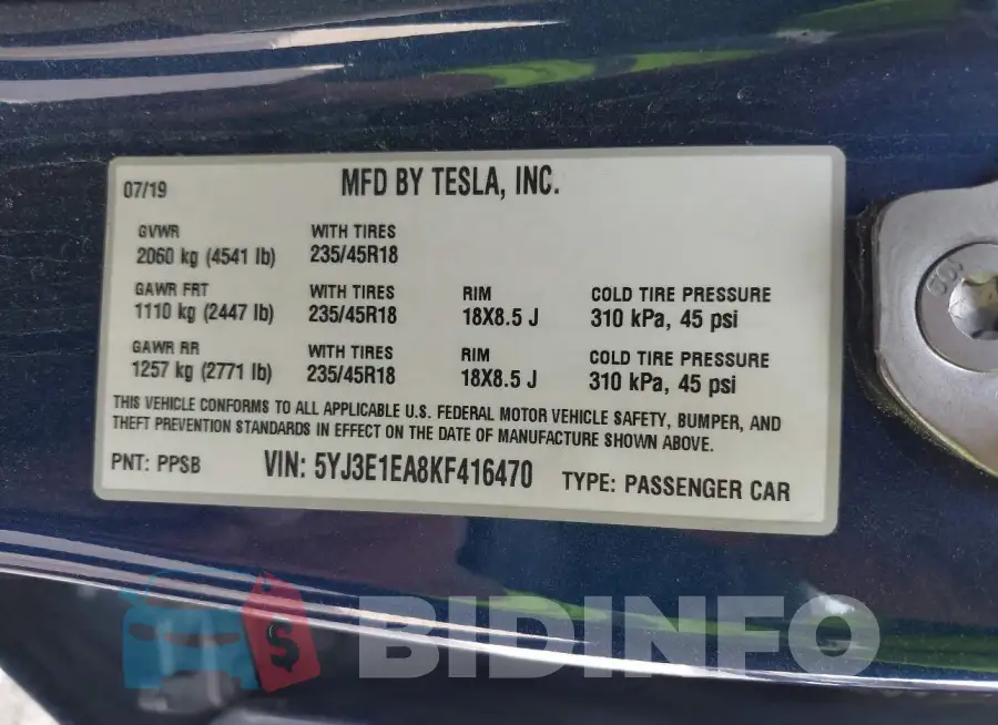 5YJ3E1EA8KF416470 Photo# 8