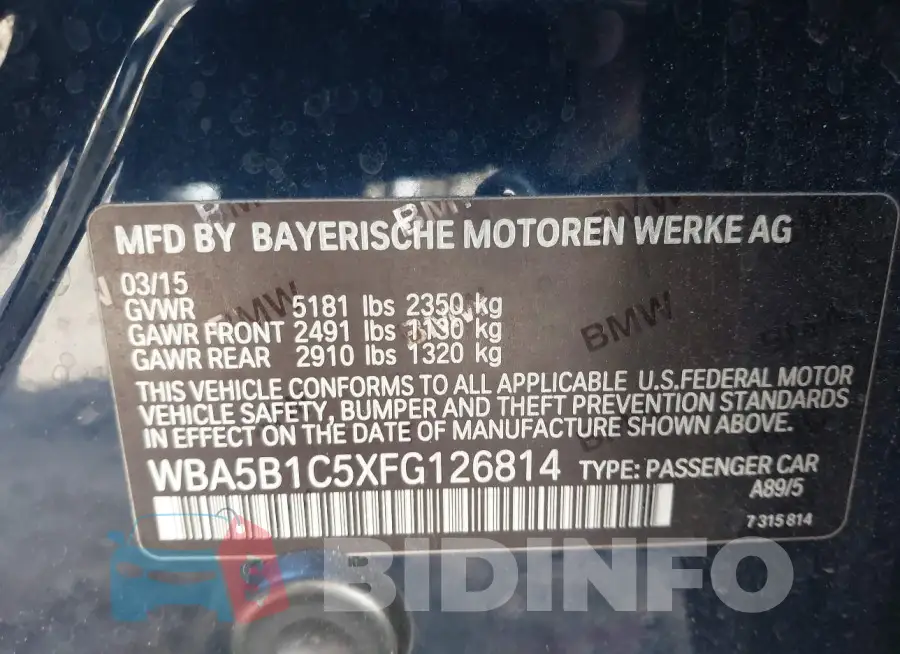 WBA5B1C5XFG126814 Photo# 9
