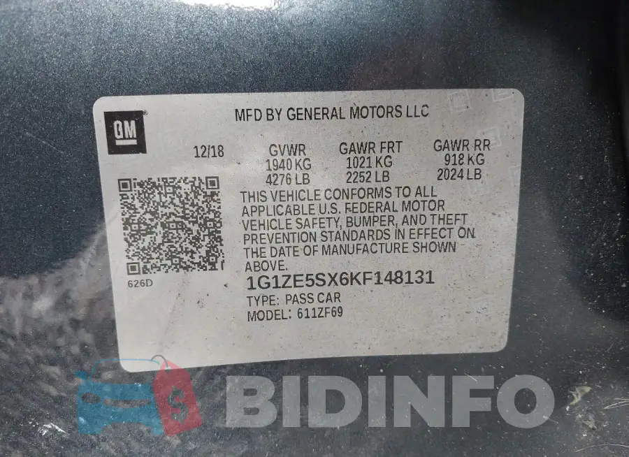 1G1ZE5SX6KF148131 Photo# 9