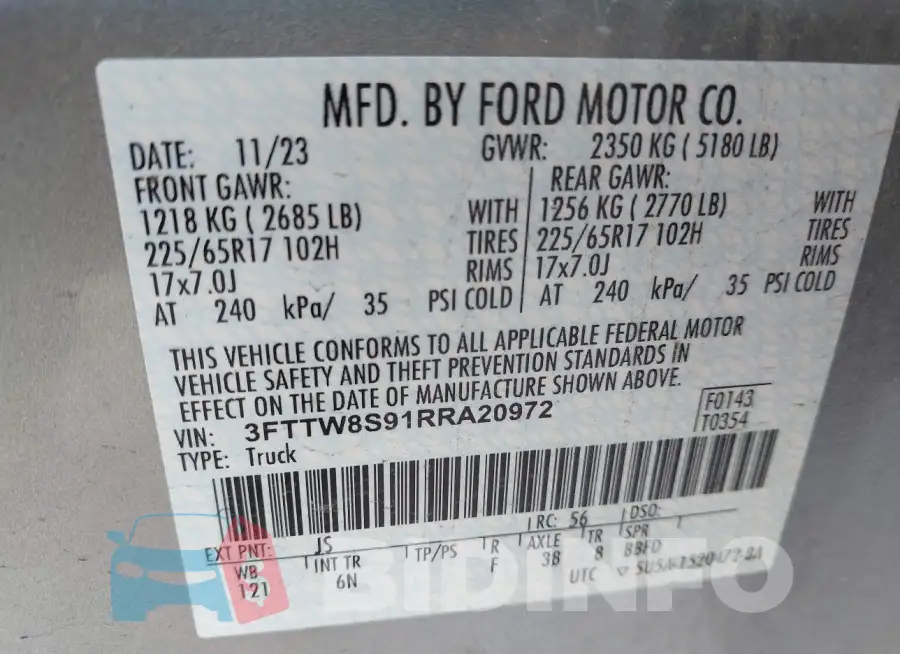 3FTTW8S91RRA20972 Photo# 9