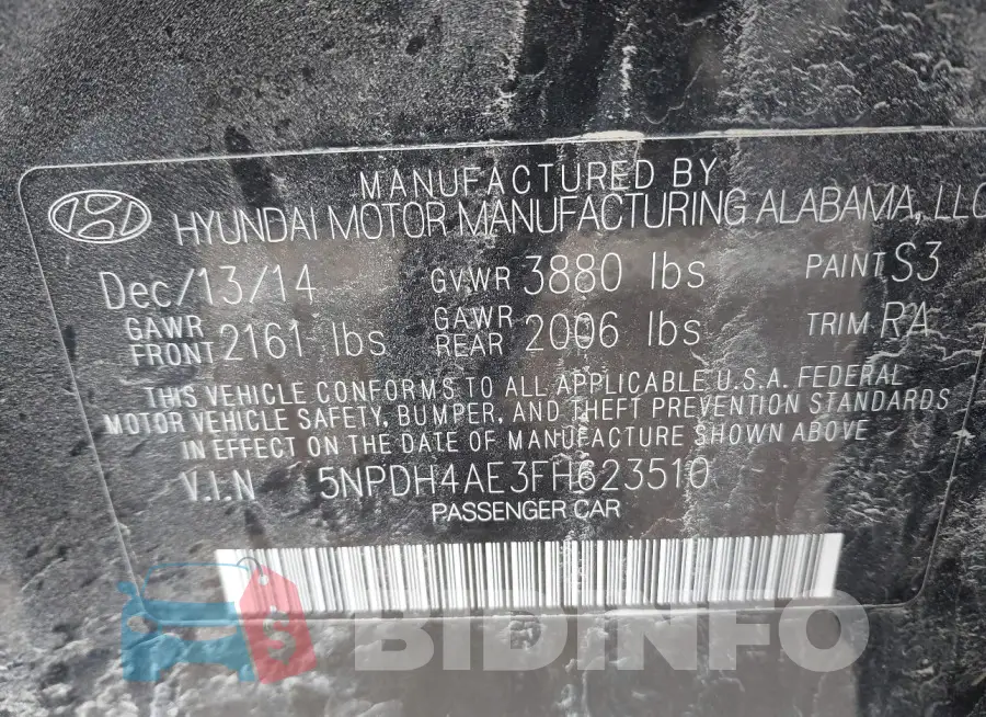 5NPDH4AE3FH623510 Photo# 9