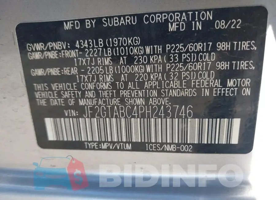 JF2GTABC4PH243746 Photo# 9