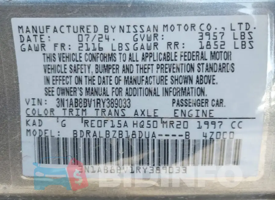 3N1AB8BV1RY389033 Photo# 9