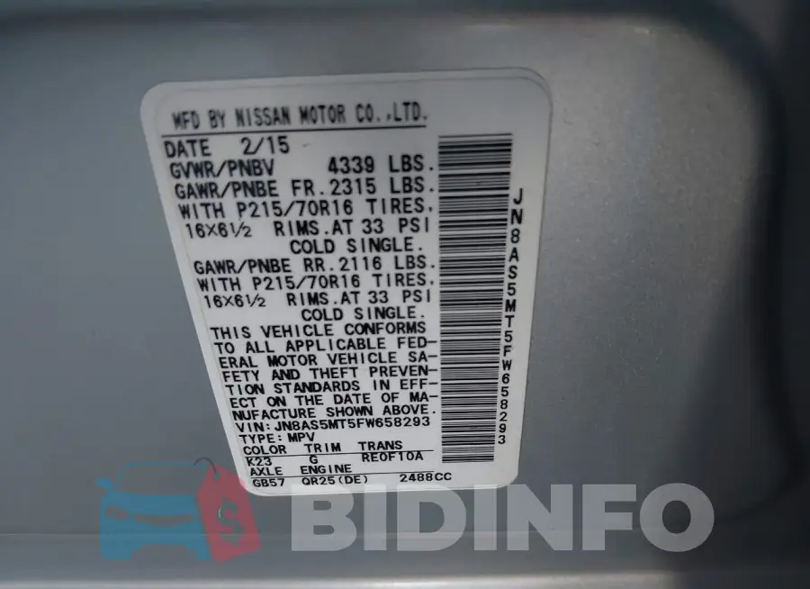 JN8AS5MT5FW658293 Photo# 9