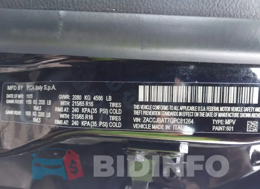 ZACCJBAT7GPC81264 Photo# 9