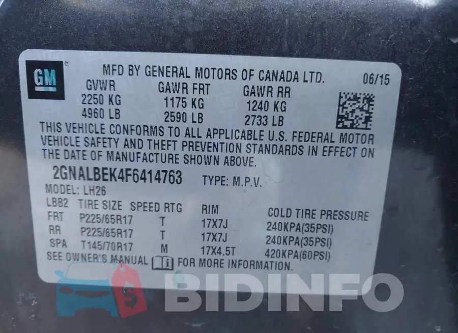 2GNALBEK4F6414763 Photo# 9
