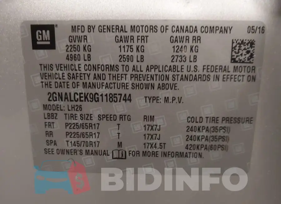 2GNALCEK9G1185744 Photo# 9