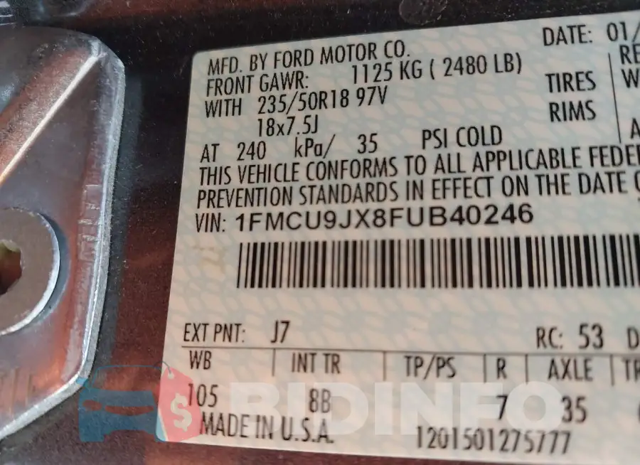 1FMCU9JX8FUB40246 Photo# 9