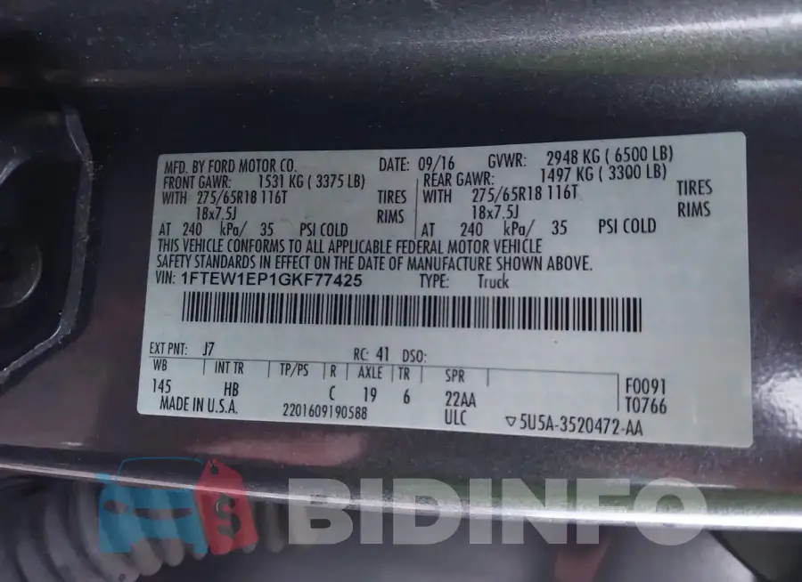 1FTEW1EP1GKF77425 Photo# 9