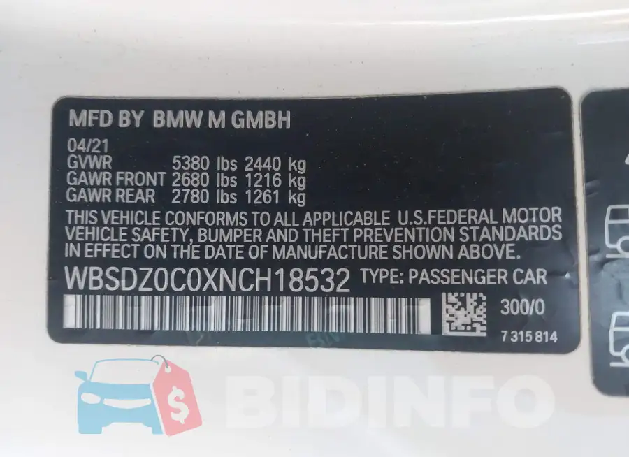 WBSDZ0C0XNCH18532 Photo# 9