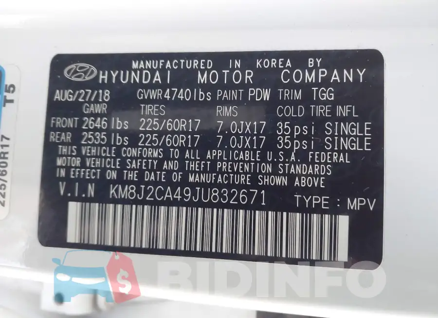 KM8J2CA49JU832671 Photo# 9