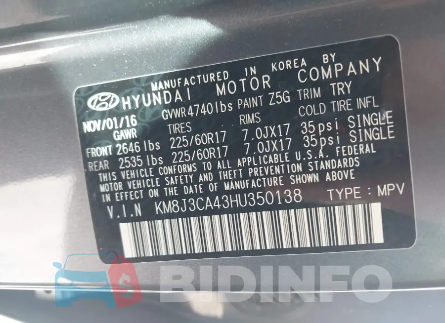 KM8J3CA43HU350138 Photo# 9