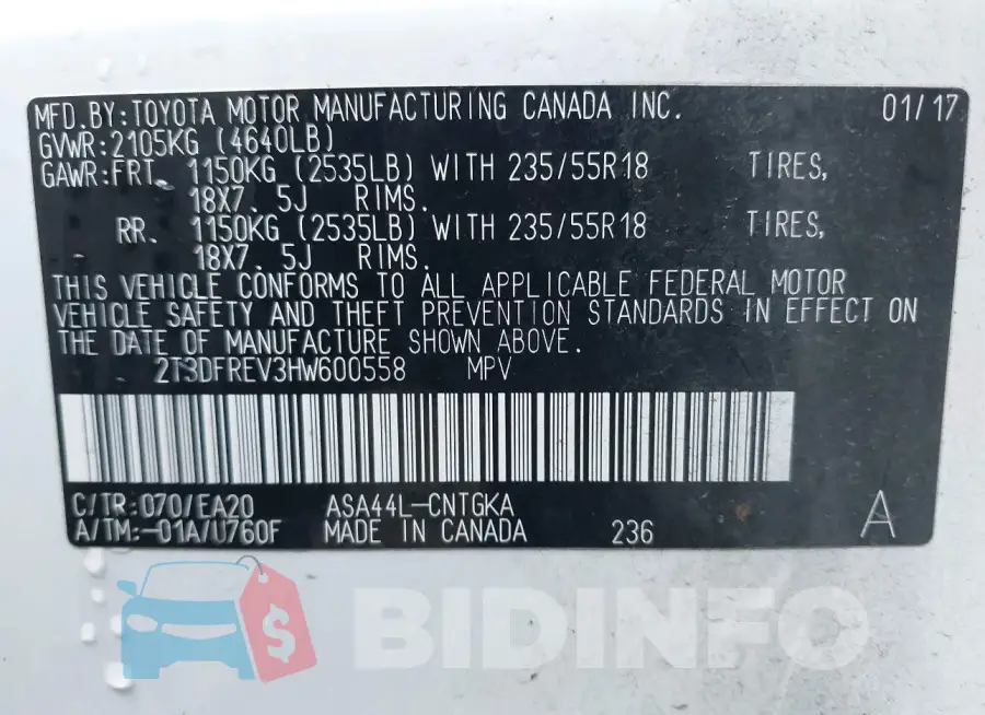2T3DFREV3HW600558 Photo# 9