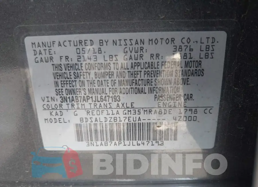 3N1AB7AP1JL647193 Photo# 9