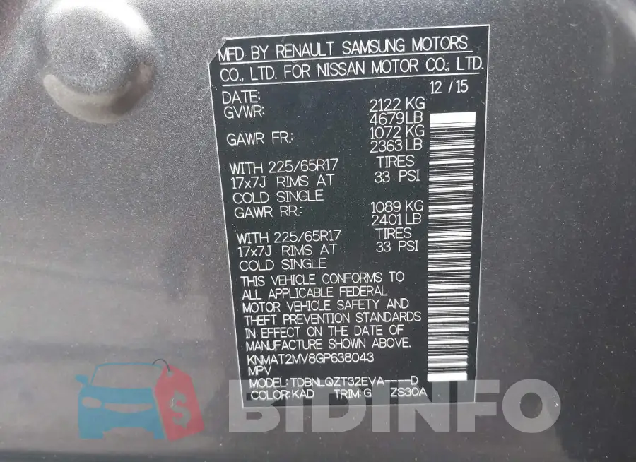 KNMAT2MV8GP638043 Photo# 9