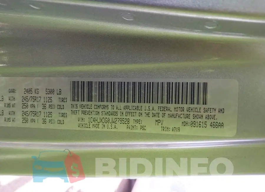 1C4HJXDG0JW279528 Photo# 9