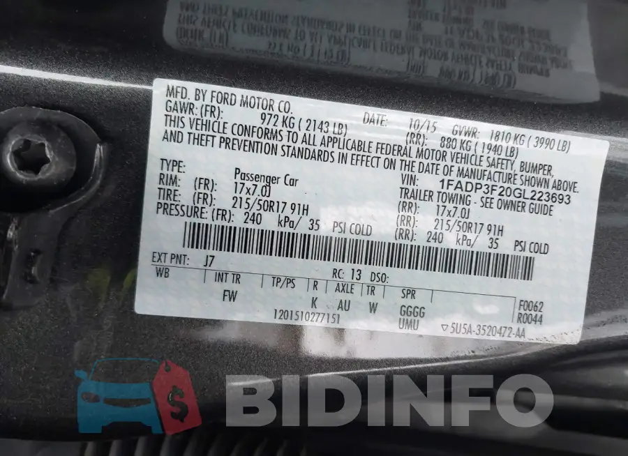 1FADP3F20GL223693 Photo# 9