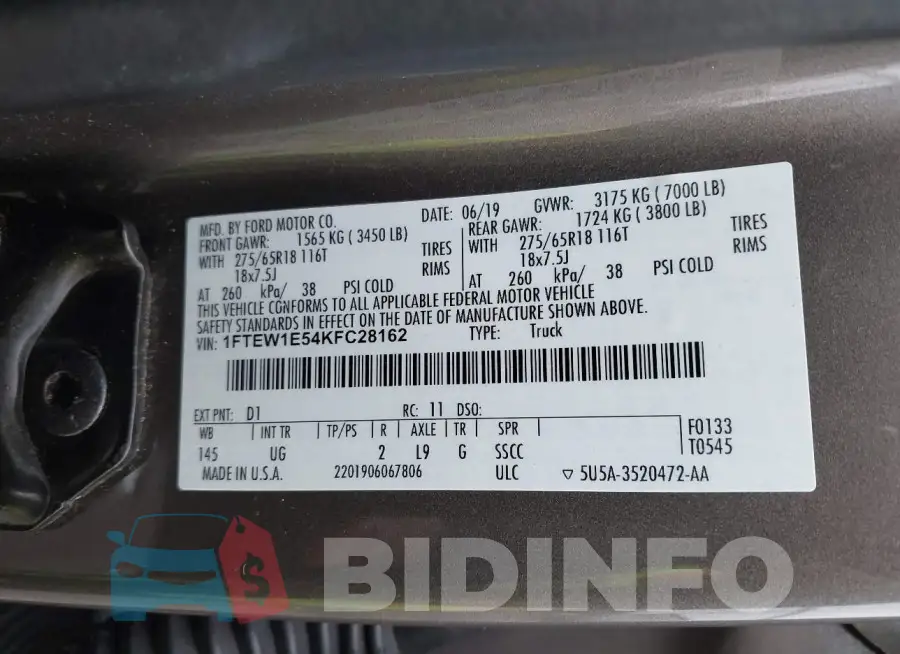 1FTEW1E54KFC28162 Photo# 9