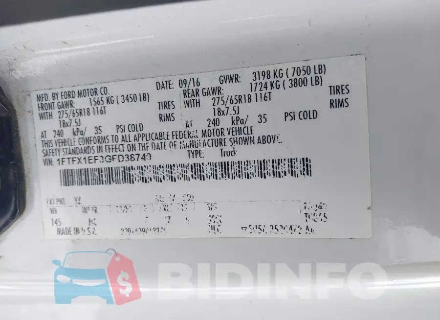 1FTFX1EF3GFD38749 Photo# 9