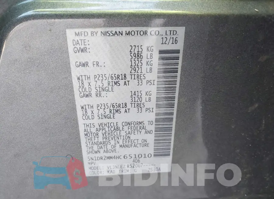 5N1DR2MM4HC651010 Photo# 9