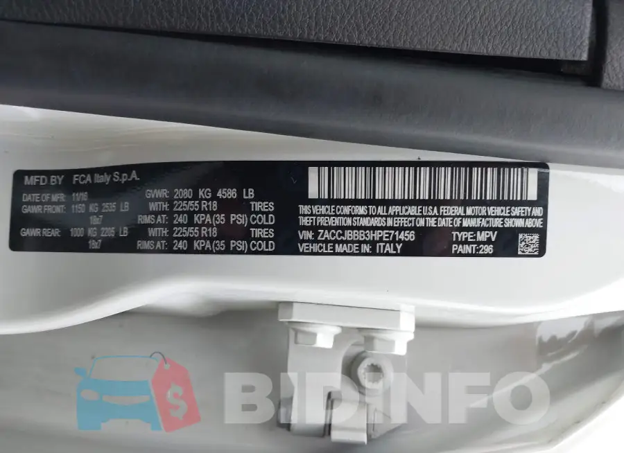 ZACCJBBB3HPE71456 Photo# 9