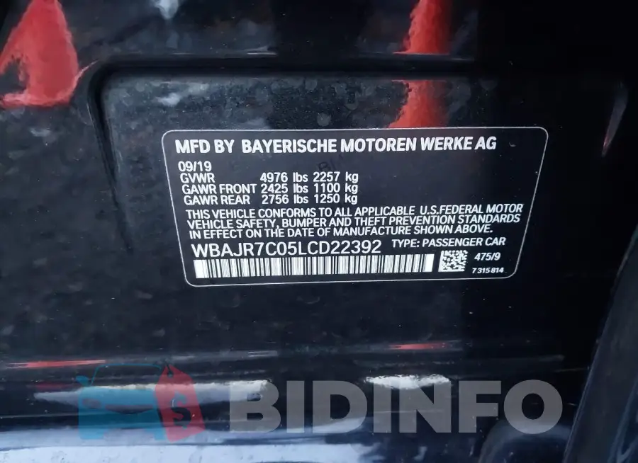 WBAJR7C05LCD22392 Photo# 9