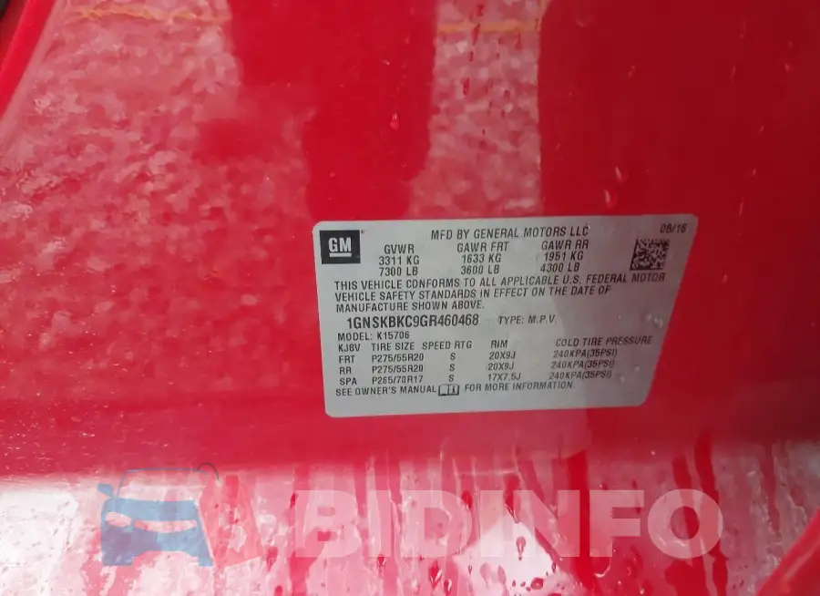 1GNSKBKC9GR460468 Photo# 9