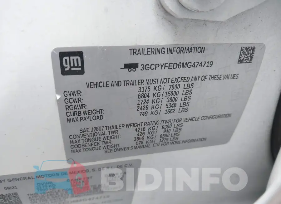 3GCPYFED6MG474719 Photo# 9