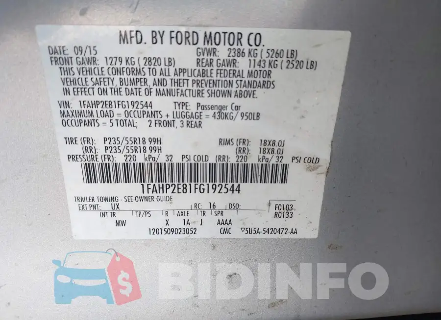 1FAHP2E81FG192544 Photo# 9