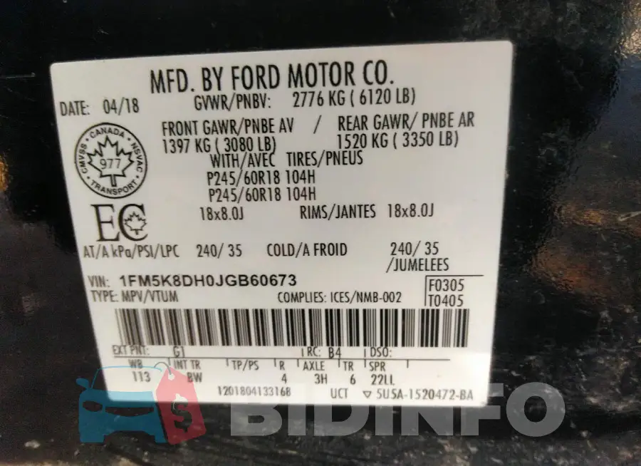 1FM5K8DH0JGB60673 Photo# 9