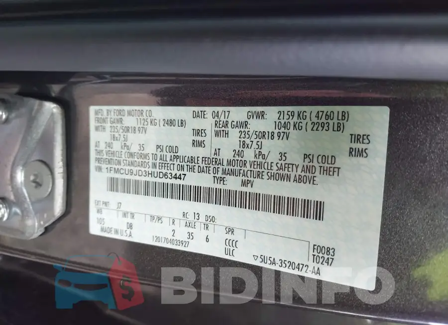 1FMCU9JD3HUD63447 Photo# 9