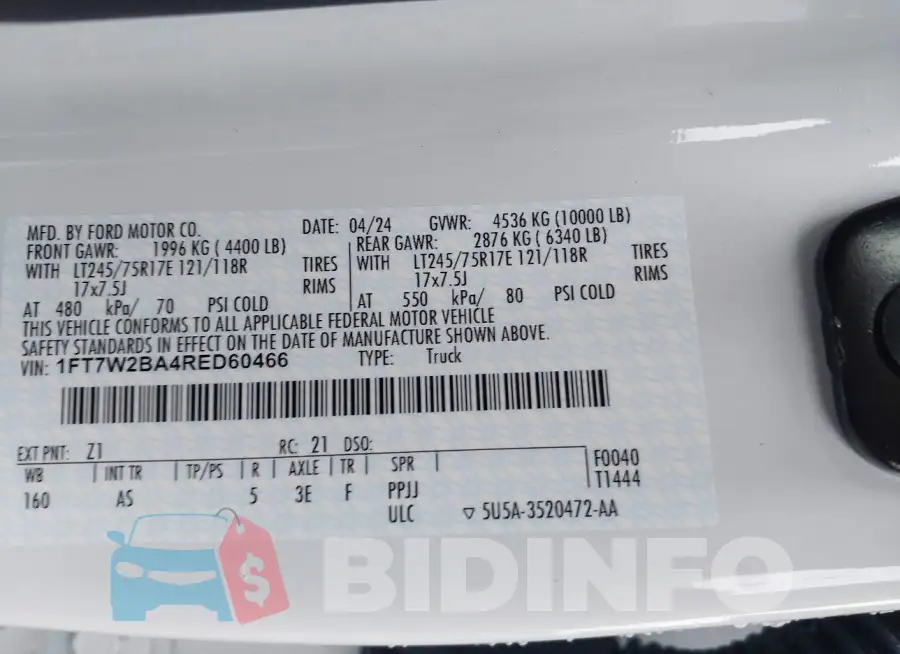1FT7W2BA4RED60466 Photo# 9