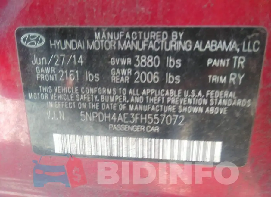 5NPDH4AE3FH557072 Photo# 9