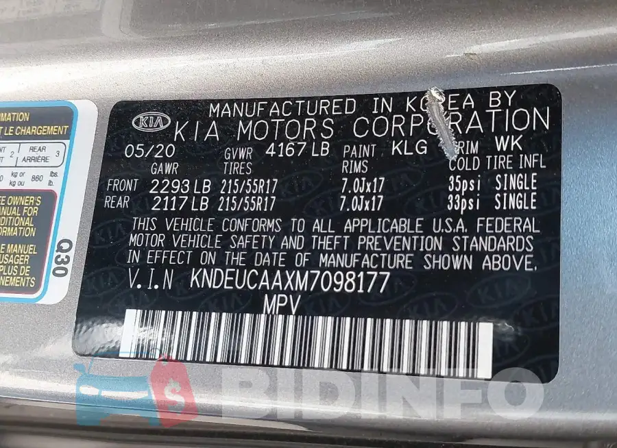 KNDEUCAAXM7098177 Photo# 9