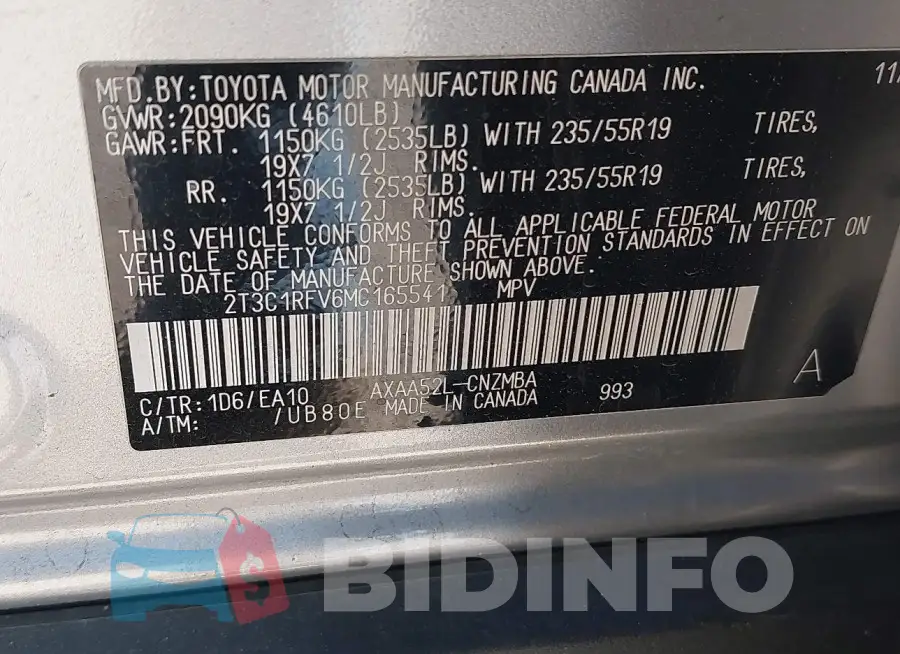 2T3C1RFV6MC165541 Photo# 9