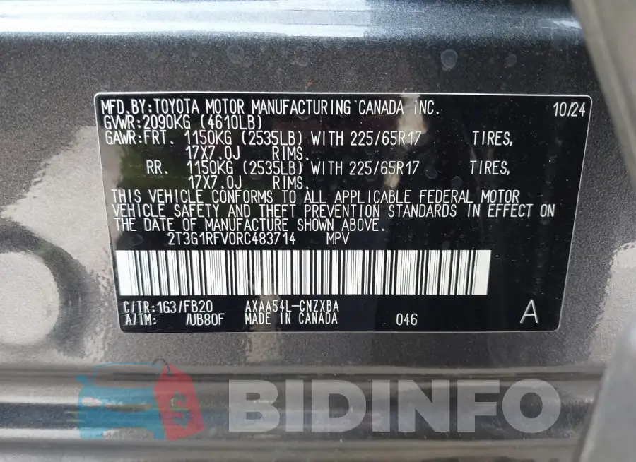 2T3G1RFV0RC483714 Photo# 9