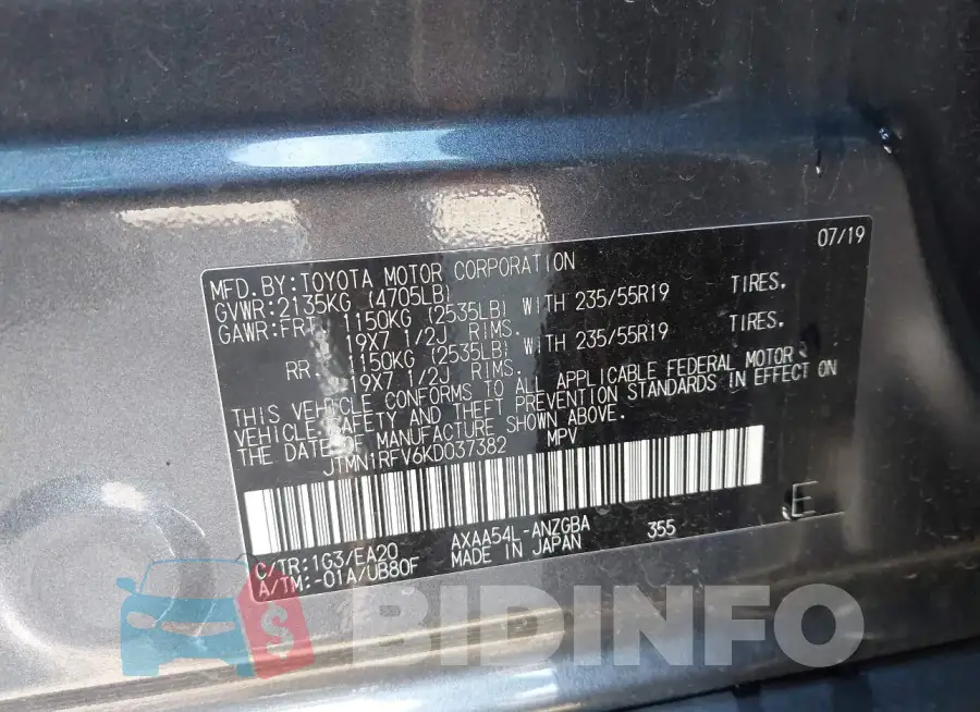 JTMN1RFV6KD037382 Photo# 9