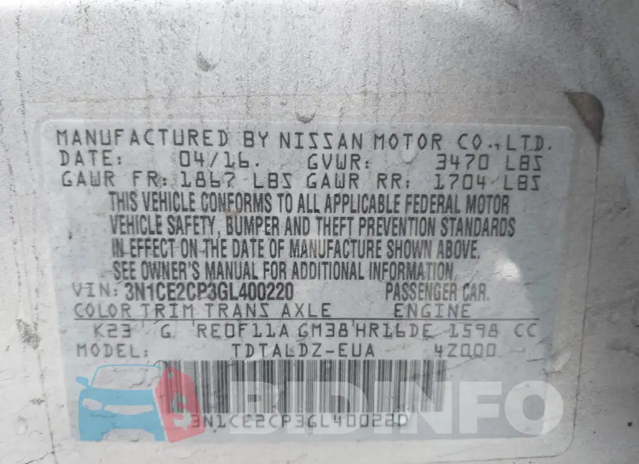3N1CE2CP3GL400220 Photo# 9