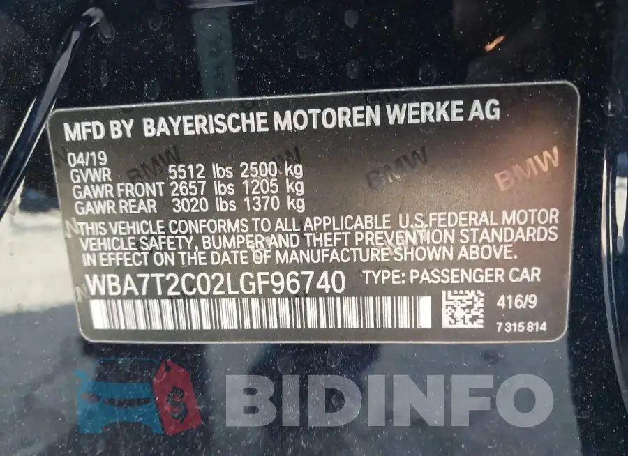 WBA7T2C02LGF96740 Photo# 9