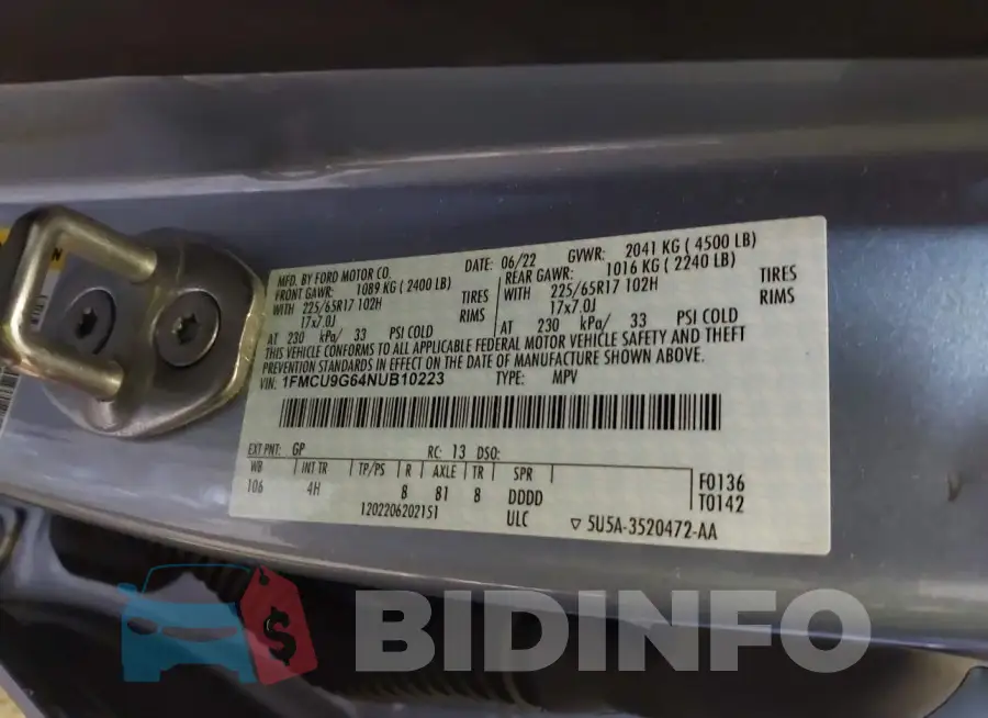 1FMCU9G64NUB10223 Photo# 9