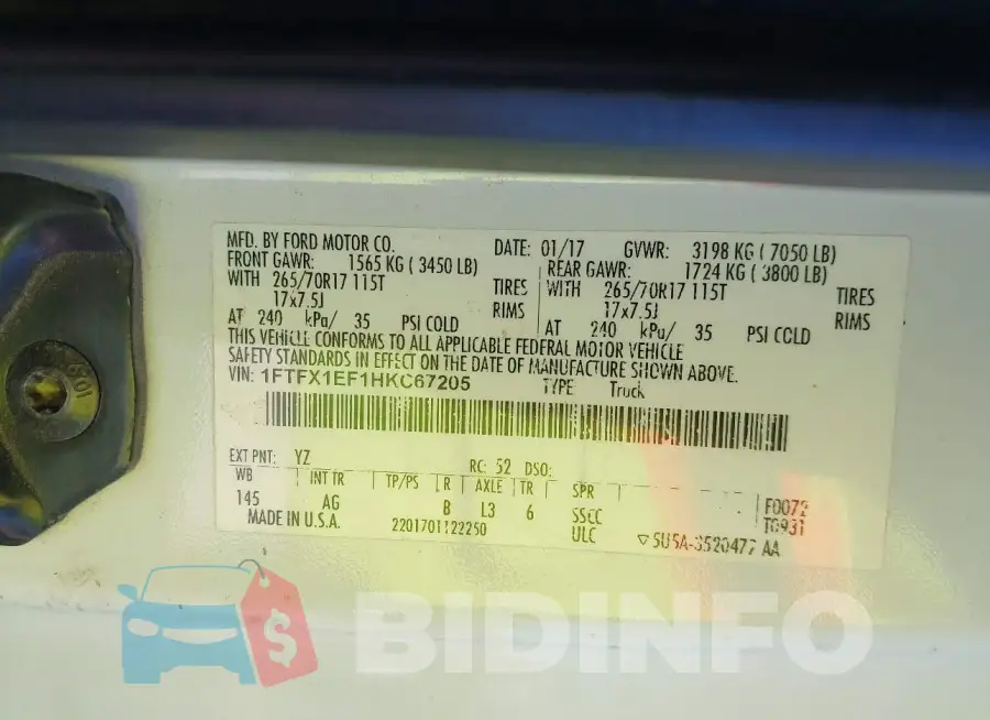 1FTFX1EF1HKC67205 Photo# 9