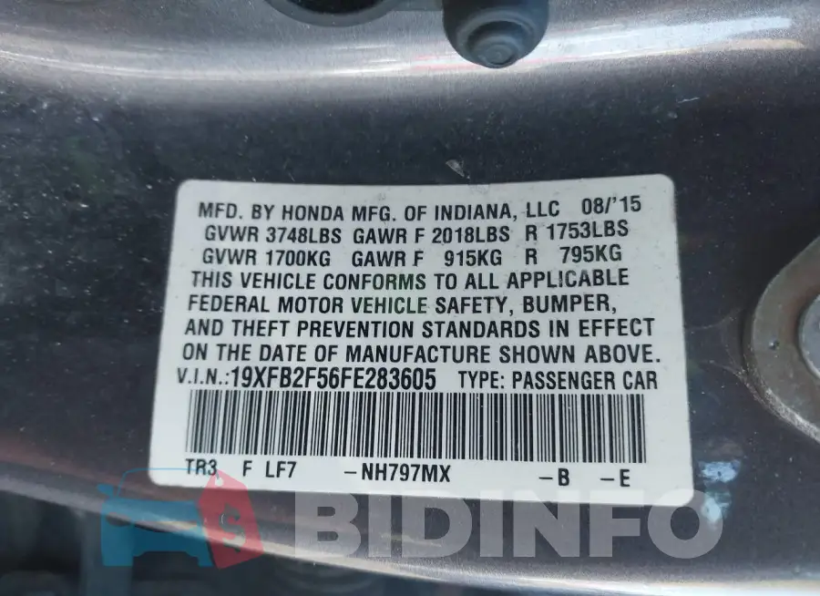 19XFB2F56FE283605 Photo# 9