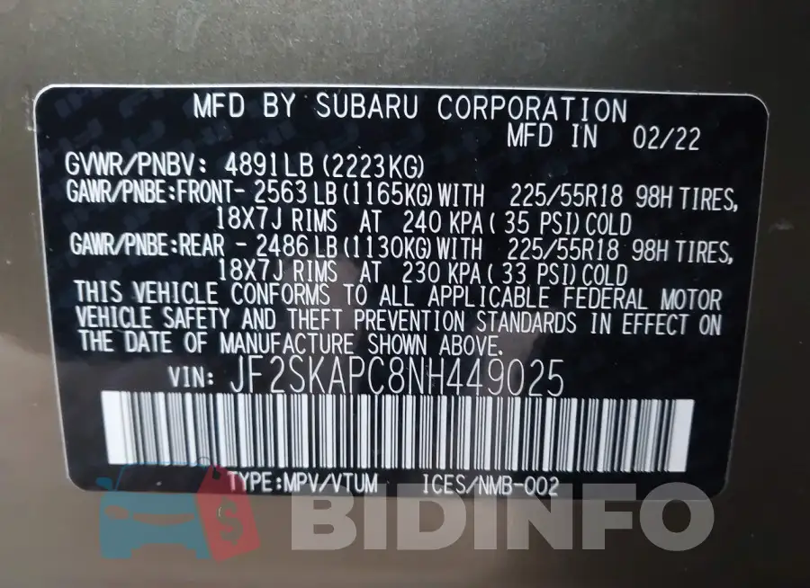 JF2SKAPC8NH449025 Photo# 9