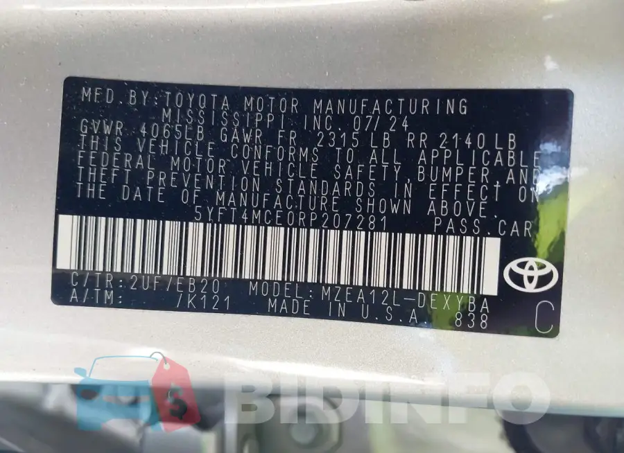 5YFT4MCE0RP207281 Photo# 9