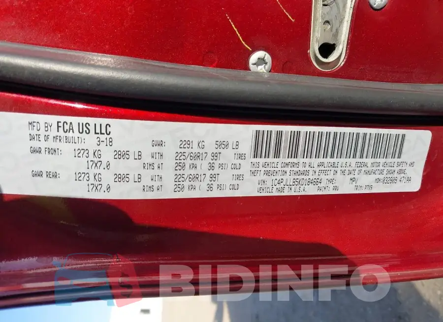 1C4PJLLB5KD184664 Photo# 9