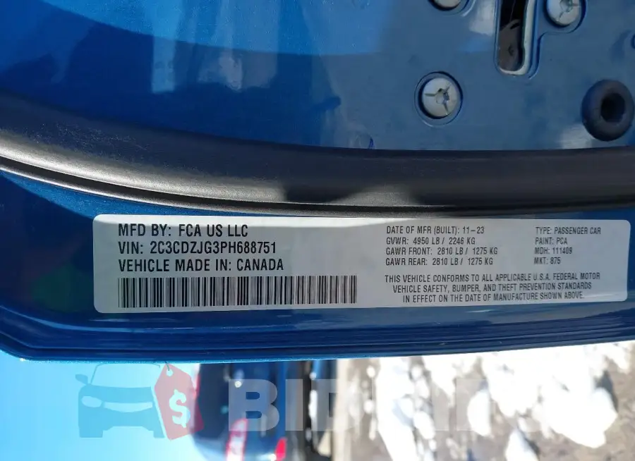 2C3CDZJG3PH688751 Photo# 9