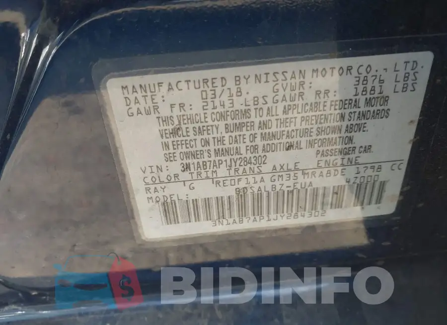 3N1AB7AP1JY284302 Photo# 9