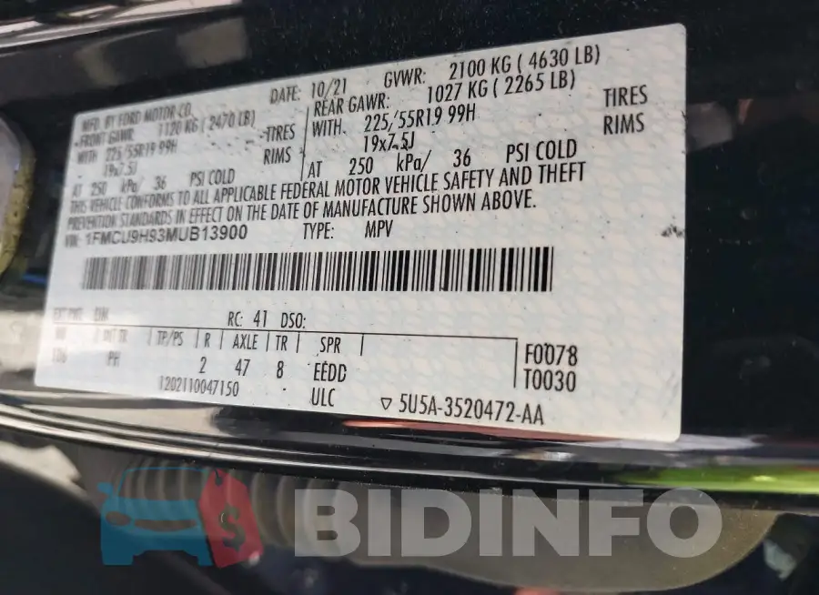 1FMCU9H93MUB13900 Photo# 9